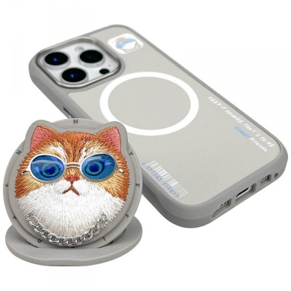 Etui Nimmy Glasses Cool Cat MagSafe do   iPhone 16 Pro Max szary