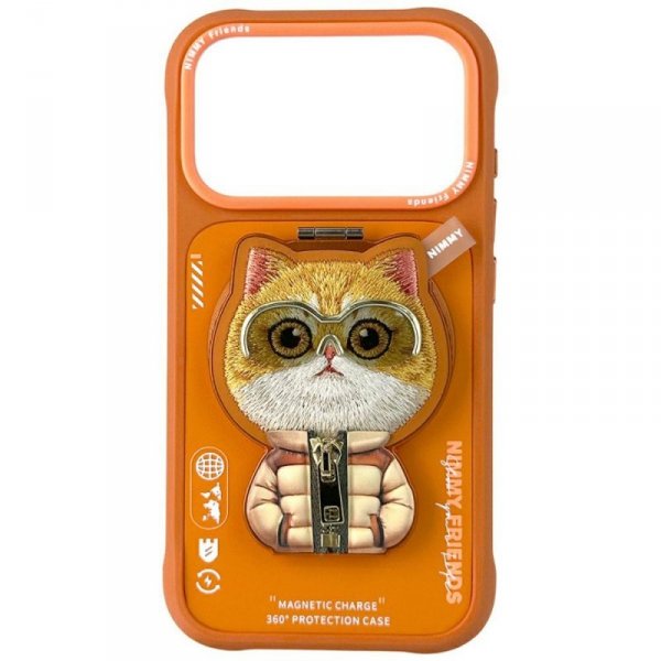 Etui Nimmy Cool&Cute 2.0 Cat do iPhone   17 Pro z magnetyczną zawieszką pomarańczowy