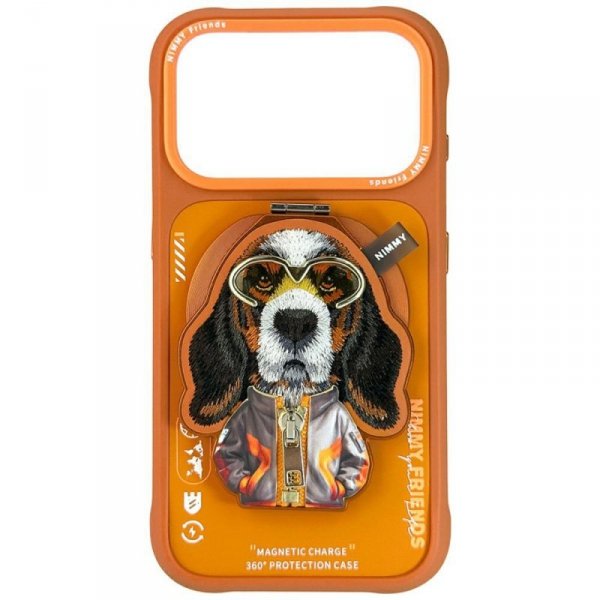 Etui Nimmy Cool&Cute 2.0 Dog do iPhone   17 Pro z magnetyczną zawieszką pomarańczowy