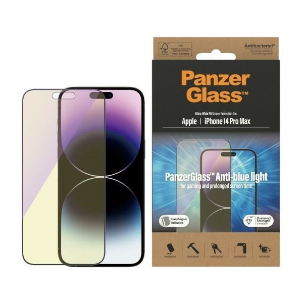 PanzerGlass Ultra-Wide Fit iPhone 14 ProMax 6,7&quot; Screen Protection Antibacterial Easy Aligner Included Anti-blue light 2794