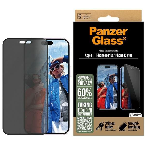 PanzerGlass Privacy Screen ProtectoriPhone 16 Plus / 15 Plus 6.7" Ultra-Wide Fit P2863