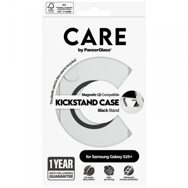 Etui CARE by PanzerGlass Feature Black   Kickstand & QI do Samsung Galaxy S25+ przezroczysty