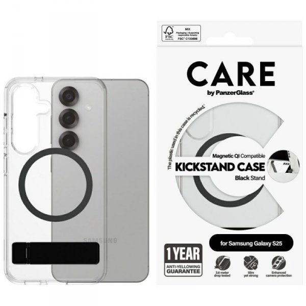 Etui CARE by PanzerGlass Feature Black   Kickstand & QI do Samsung Galaxy S25 przezroczysty