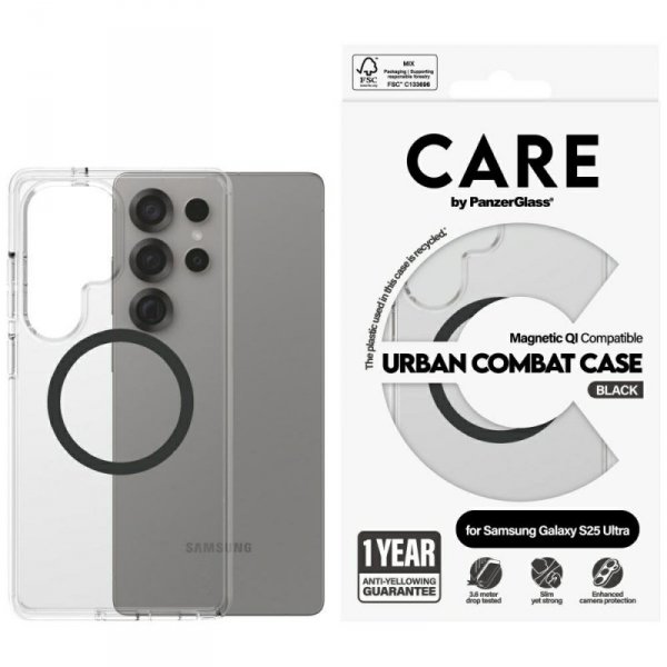 Etui CARE by PanzerGlass Flagship Urban  Combat Black QI do Samsung Galaxy S25 Ultra przezroczysty
