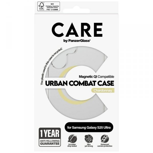 Etui CARE by PanzerGlass Flagship Urban  Combat Chardonnay QI do Samsung Galaxy S25 Ultra przezroczysty