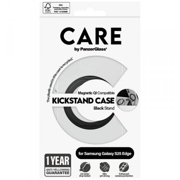 Etui CARE by PanzerGlass Feature Black   Kickstand & QI do Samsung Galaxy S25 Edge przezroczysty