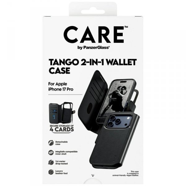 Etui CARE by PanzerGlass Feature Tango   2w1 Wallet Case MagSafe do iPhone 17 Pro czarny