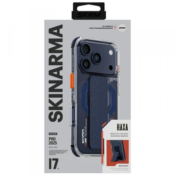 Etui Skinarma Haxa do iPhone 17 Pro      Magnetic Charging + Grip Stand niebieski