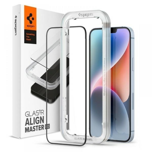 Spigen Alm Glass FC iPhone 16e/14/13     Pro/13 szkło hartowane czarna ramka z ramką montażową AGL03725