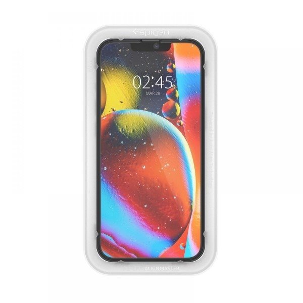 Spigen Alm Glass FC iPhone 16e/14/13     Pro/13 szkło hartowane czarna ramka z ramką montażową AGL03725