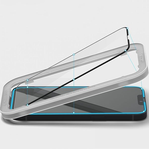 Spigen Alm Glass FC iPhone 16e/14/13     Pro/13 szkło hartowane czarna ramka z ramką montażową AGL03725