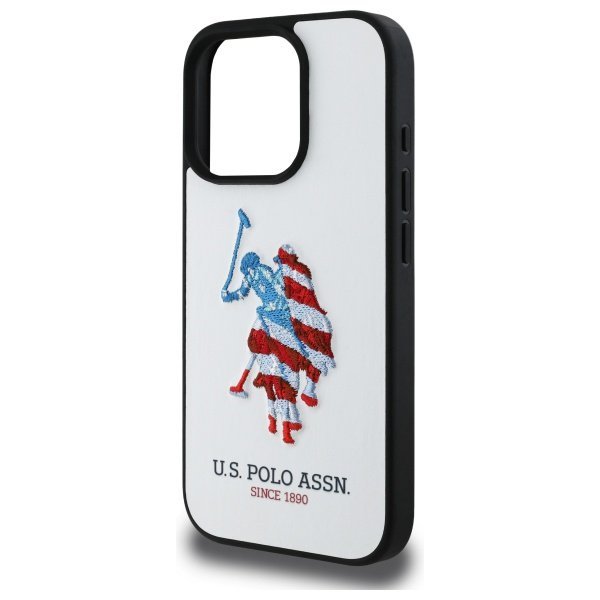 US Polo USHCP15XPUSH iPhone 15 Pro Max   6,7&quot; biały/white Leather Big DH American Flag