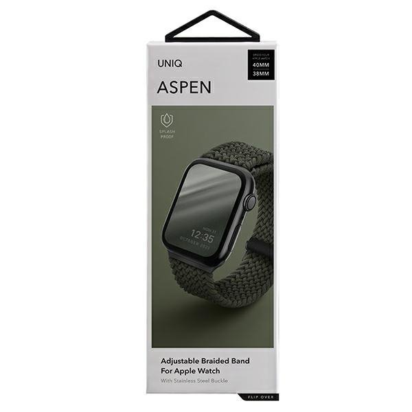 UNIQ pasek Aspen Apple Watch 40/38/41mm Series 1/2/3/4/5/6/7/8/9/SE/SE2 Braided zielony/cypress green