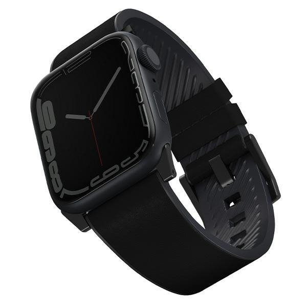 UNIQ pasek Straden Apple Watch Series    1/2/3/4/5/6/7/8/9/10/SE/SE2/Ultra/Ultra 2 42/44/45/49mm. Leather Hybrid Strap czarny/bl
