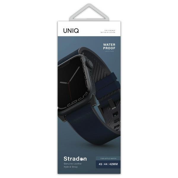 UNIQ pasek Straden Apple Watch Series 1/2/3/4/5/6/7/8/9/SE/SE2/Ultra/Ultra 2 42/44/45/49mm. Leather Hybrid Strap niebieski/blue