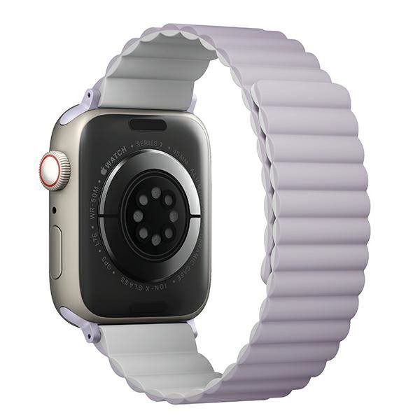 UNIQ pasek Revix Apple Watch Series 1/2/3/4/5/6/7/8/9/SE/SE2/Ultra/Ultra 2 42/44/45/49mm. Reversible Magnetic lilak-biały/lilac-