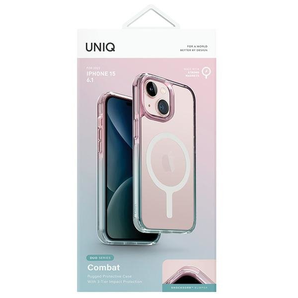 UNIQ etui Combat Duo iPhone 15 / 14 / 13 6.1&quot; Magclick Charging niebiesko-różowy/pastel sky blue-powder pink