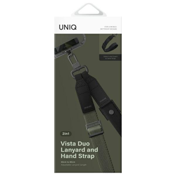 UNIQ Vista uniwersalna smycz do telefonu 2w1 zielono-czarny/forest black