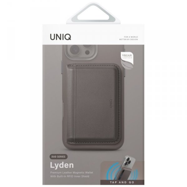 Magnetyczny portfel RFID UNIQ Lyden DS   stojak na telefon szary