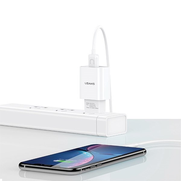 USAMS Ład. siec. 1xUSB T21 lightning biały/white 2,1A Fast Charging T21OCLN01