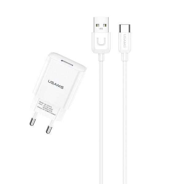 USAMS Ład. siec. 1xUSB T21 USB-Cbiały/white 2,1A Fast Charging T21OCTC01