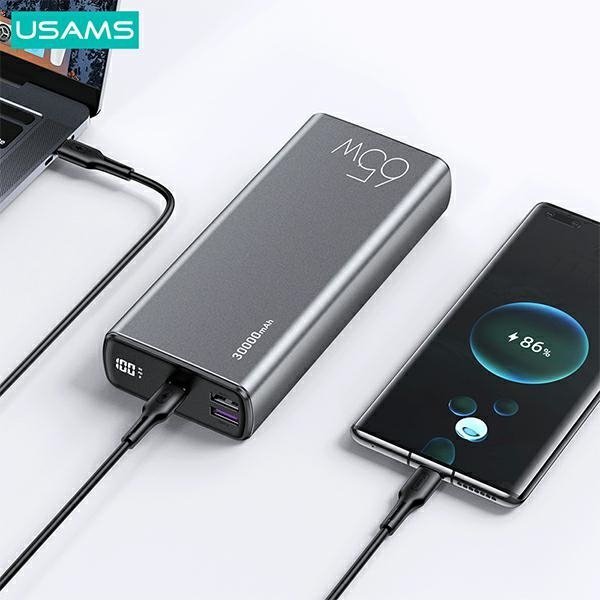 USAMS Powerbank PB59 30000mAh 65W2xQC3.0+PD Fast Charge czarny/black CMXLOGTC01 (US-CD165) + kabel USB-C-USB-C