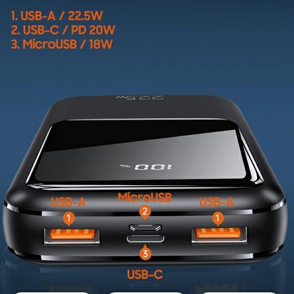 USAMS Powerbank PB58 20000mAh 22.5W Dual QC+PD Fast Charge czarny/black 20KCD17701 (US-CD177)
