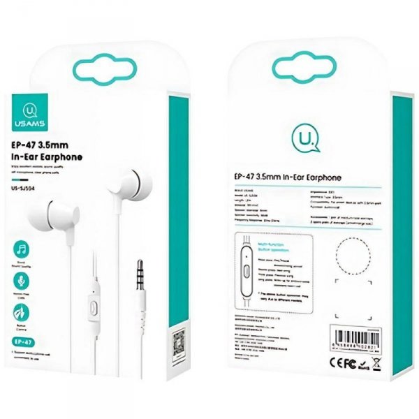 USAMS Słuchawki stereo EP-47 3.5mmbiały/white 1,2m HSEP4702 (US-SJ594)