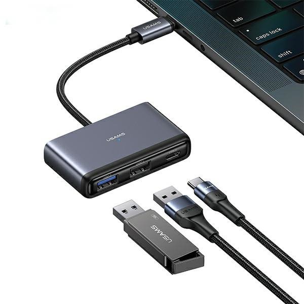 USAMS Adapter HUB 5w1 USB 2.0/USB 3.0/ USB-C/TF/SD szary/dark grey SJ628HUB01 (US-SJ628)