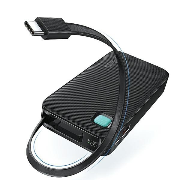 USAMS Powerbank ze zwijanym kablem USB-CRetractable 10000 mAh PD 20W Fast Charge XY Series czarny/black 10KCD22401(US-CD224)