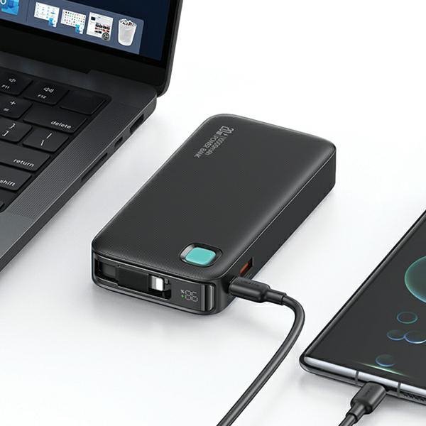 USAMS Powerbank ze zwijanym kablemRetractable Lightning 10000 mAh PD 20W Fast Charge XY Series czarny/black 10KCD22501 (US-CD225