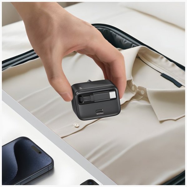 USAMS Ład. siec. 1xUSB-C ze zwijanymkablem USB-C Retractable PD+QC 30W Gan Fast Charging czarny/black YC Series CC241TC01 (US-CC