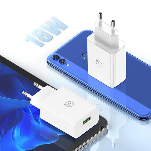 USAMS Ład. siec. 18W + kabel Micro/USB-A1m Fast Charging biały/white series SC SCXLTZ01