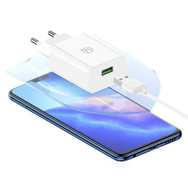 USAMS Ład. siec. 18W + kabel USB-C/USB-A1m Fast Charging biały/white series SC SCXLTZ02