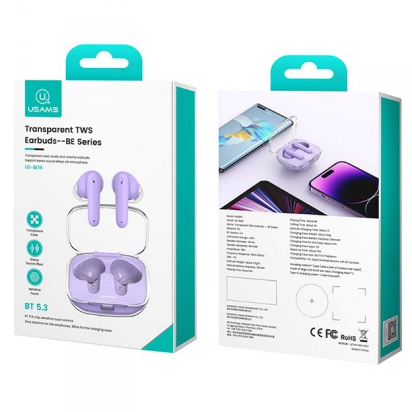 USAMS Słuchawki Bluetooth 5.3 TWS BEseries earbuds bezprzewodowe niebieski/blue US-BE16