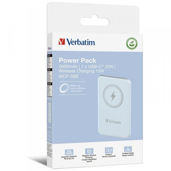 Verbatim Powerbank indukcyjny `n` Go 15W5000mAh Wireless Magnetic niebieski/blue 32242