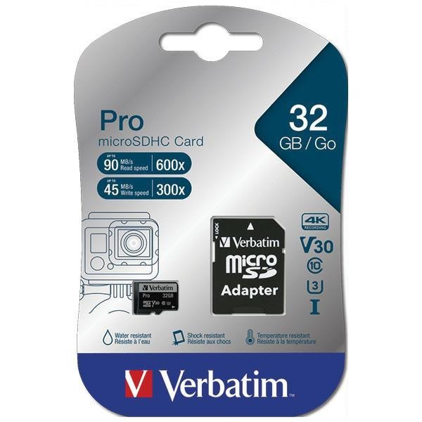 Verbatim Karta microSD 32GB + adapterPro U3 czarny/black 47041