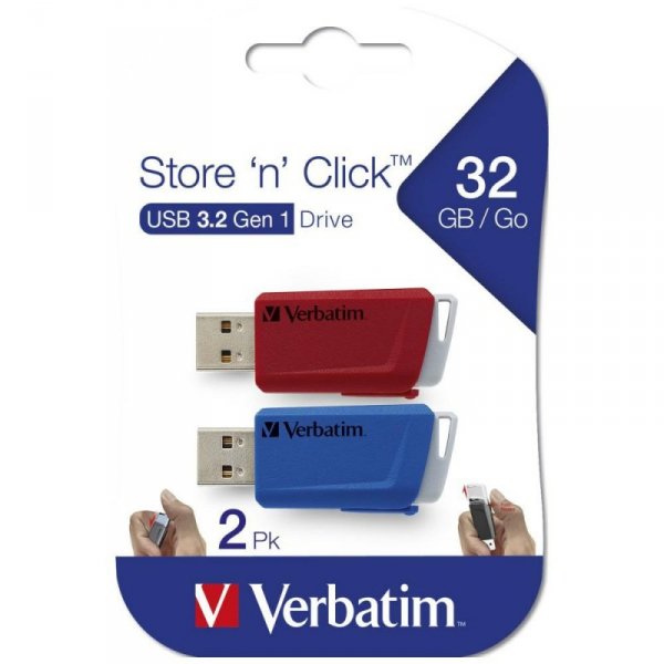 Pendrive Verbatim Store `n` Click USB    3.0 32GB 2 szt czerwona/niebieska 49308