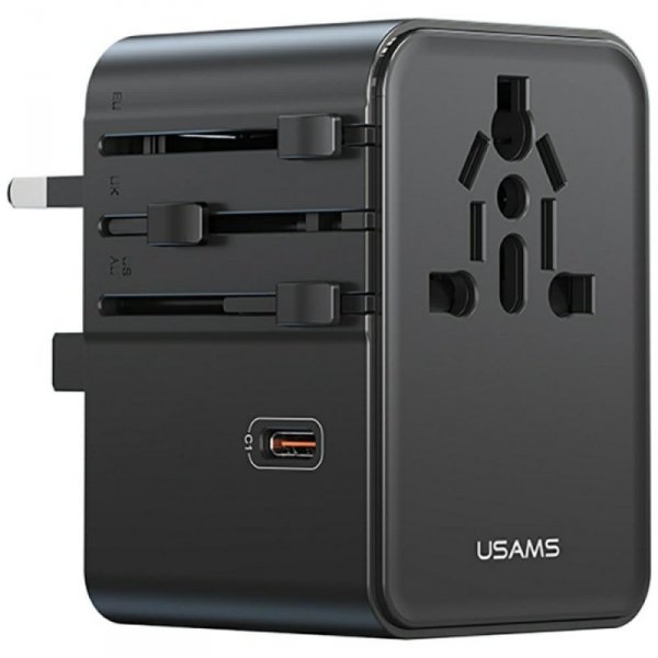 Ładowarka sieciowa USAMS Travel Adapter  CC310 3xUSB-C 70W 4w1 US/AU/EU/UK czarny