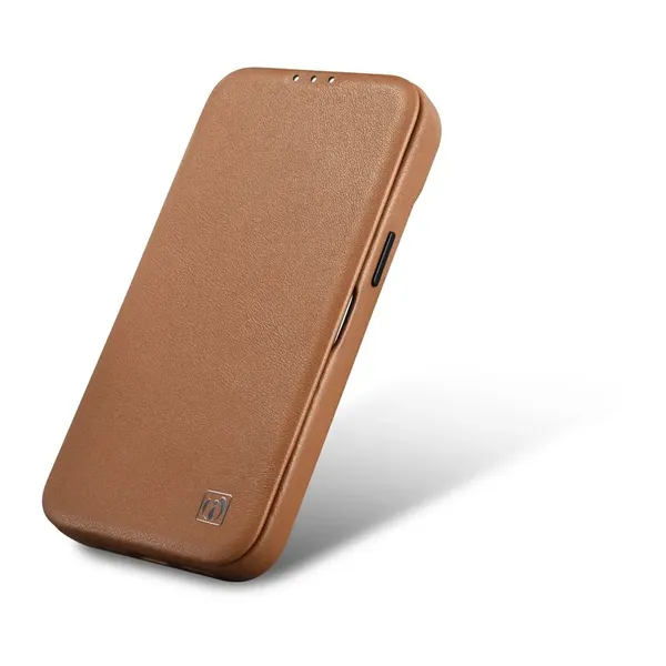 DUPLIKAT: iCarer CE Premium Leather Folio Case skórzane etui iPhone 14 z klapką magnetyczne MagSafe brązowy (WMI14220713-BN)