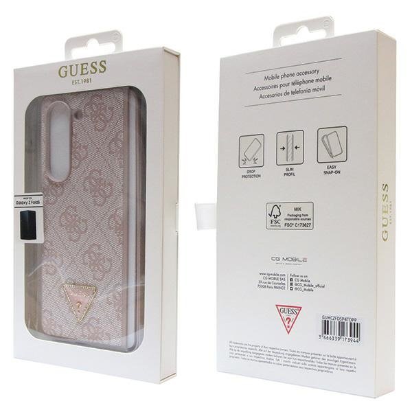 Guess GUHCZFD5P4TDPP F946 Z Fold 5 różowy/pink hardcase Leather 4G Triangle Strass