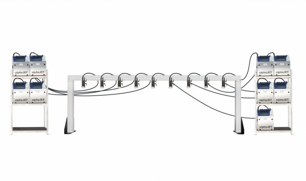 A gate support construction for a multi-printer marking system with dedicated equipment racks.