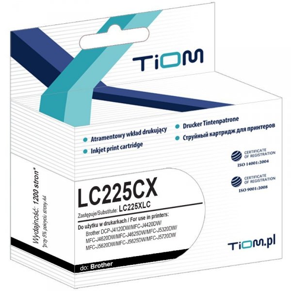 Tusz Tiom do Brother LC225CX | LC225XLC | 1200 str. | cyan