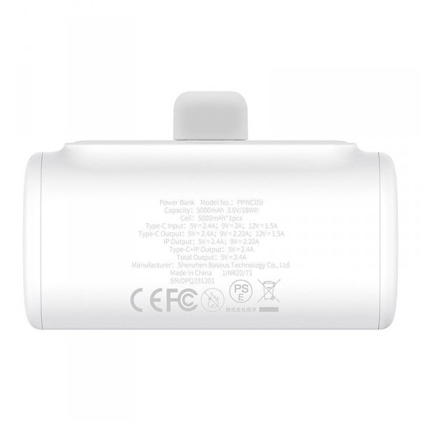 Powerbank Baseus Compact IP 5000mAh 20W USB-C/Lightning (biały)