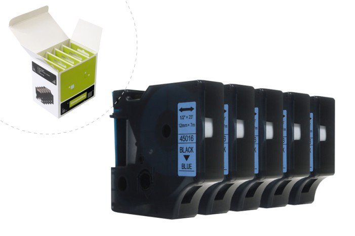 Taśma zamiennik Dymo D1 Czarny na Niebieskim 12mm x 7m (5szt.) LM100, LM100+, LM200, LM300, LM400, LM420P, LM350, LM350D, LM360D, LM450D, LM260P, LM120P, LM500TS, LM160, LM210D, LM280, LM150, LM220 (45016) (S0720560)