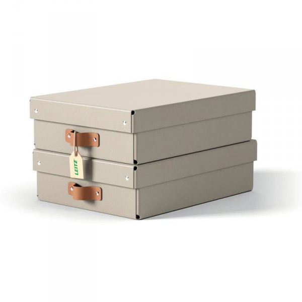 Pudełko do przechowywania Puro z pokrywką średnie niskie 8l (2szt) beżowe 61480012 LEITZ