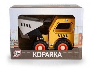 Drewniane auto z oponami - koparka