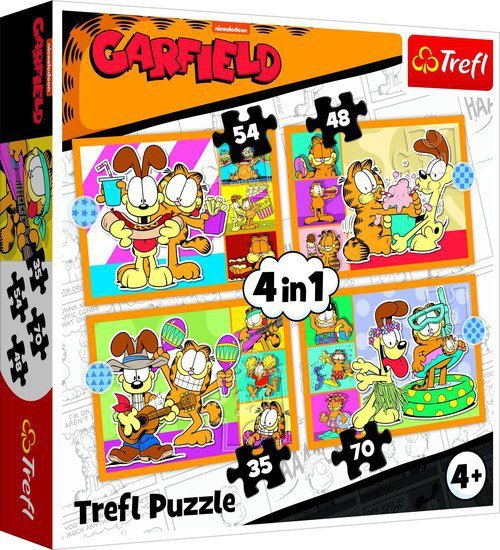 Puzzle 4w1 Garfield kocha lazanię