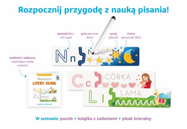 Nauka pisania. Litery i słowa. Książka + puzzle