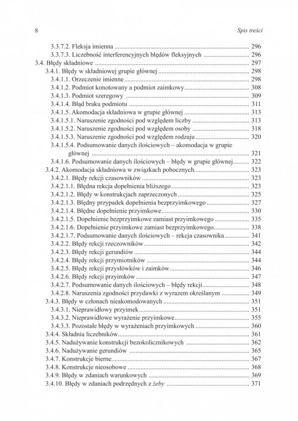 Błędy gramatyczne w polszczyźnie studentów ukraińskojęzycznych - spis treści